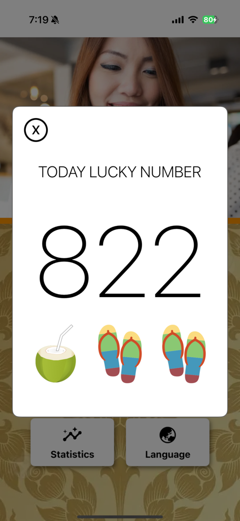 Thai National Lottery - Thai National Lottery app screen displaying today lucky number 822 with cultural symbols