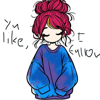 girl with baggy sweatshirt and messy bun