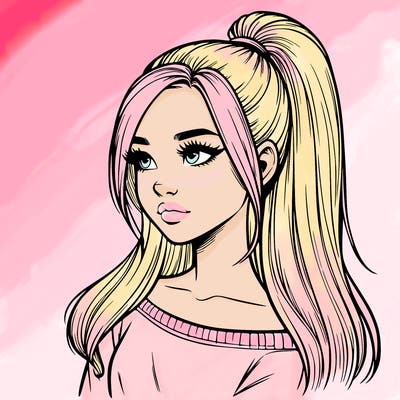 realistic girl with a high ponytail