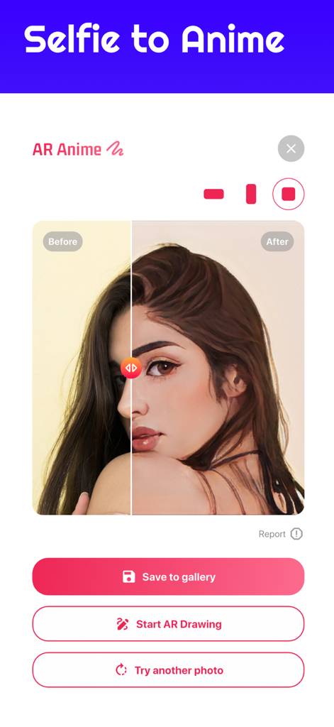 AR Drawing Anime: Sketch Trace - 그림을 그리기 위한 애니메이션 스타일 스케치로 변환된 실제 인물 사진을 보여주는 분할 화면 보기