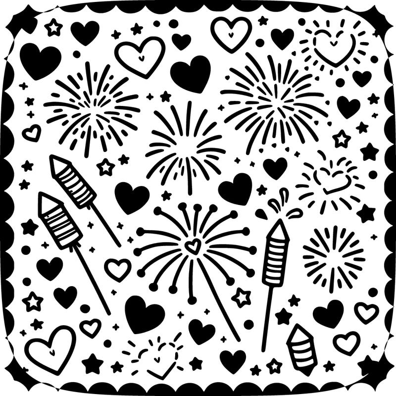 fireworks and harts every where