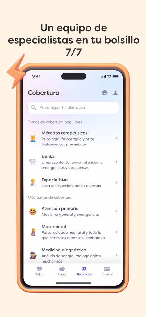 Alan health insurance app screen showing medical coverage categories