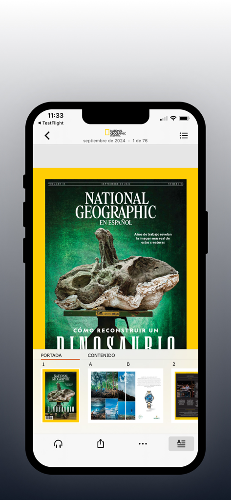 Editorial Televisa - Editorial Televisa mobile app showing a National Geographic magazine cover in Spanish