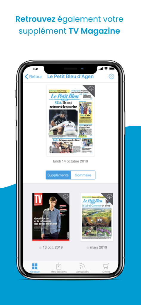 Journal Le Petit Bleu d'Agen - Kiosque de journaux numériques dans l'application mobile Le Petit Bleu d'Agen incluant le supplément TV Magazine