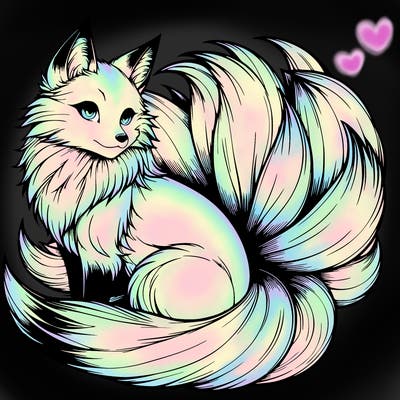 realistic detailed 9 tailed anime fox