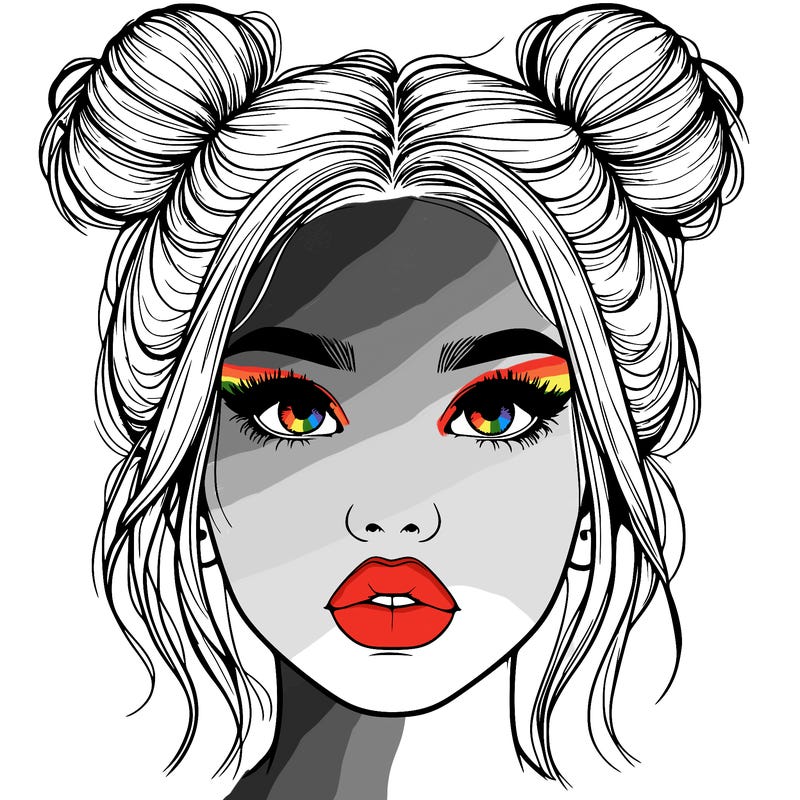 realistic girl with two buns on her hair and lips