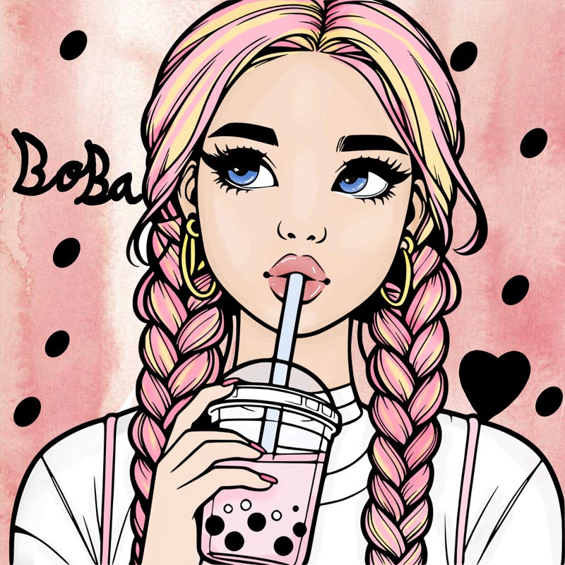 realistic girl with braided hair drinking boba