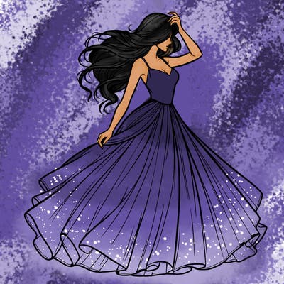 realistic woman with dress flowing in the wind