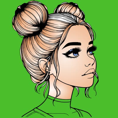 realistic girl with buns on the top of her head