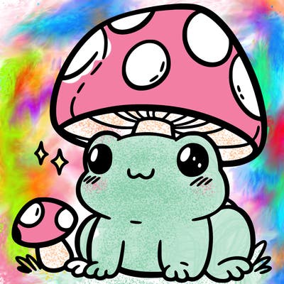 a cute frog with a mushroom hat