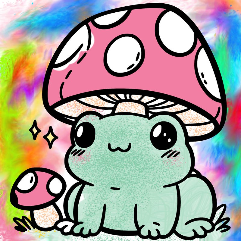 a cute frog with a mushroom hat