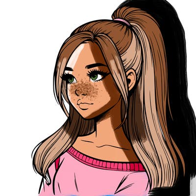 realistic girl with a high ponytail