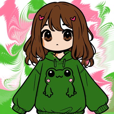 girl wearing frogging sweatshirt