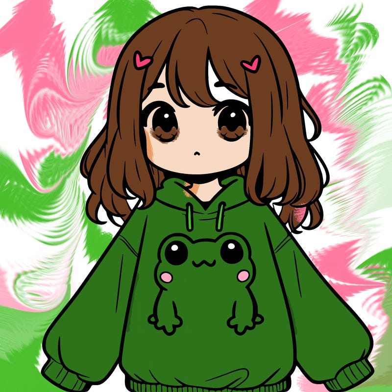 girl wearing frogging sweatshirt