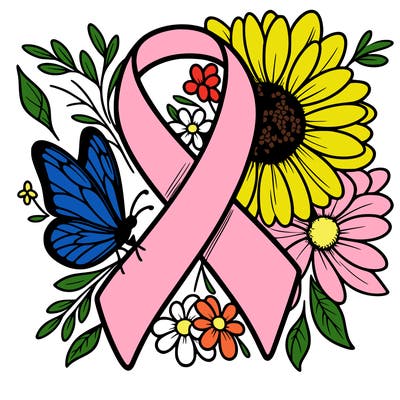 cancer awareness symbol with flowers and butterflies