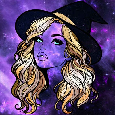 realistic witch girl with wavy hair and lips