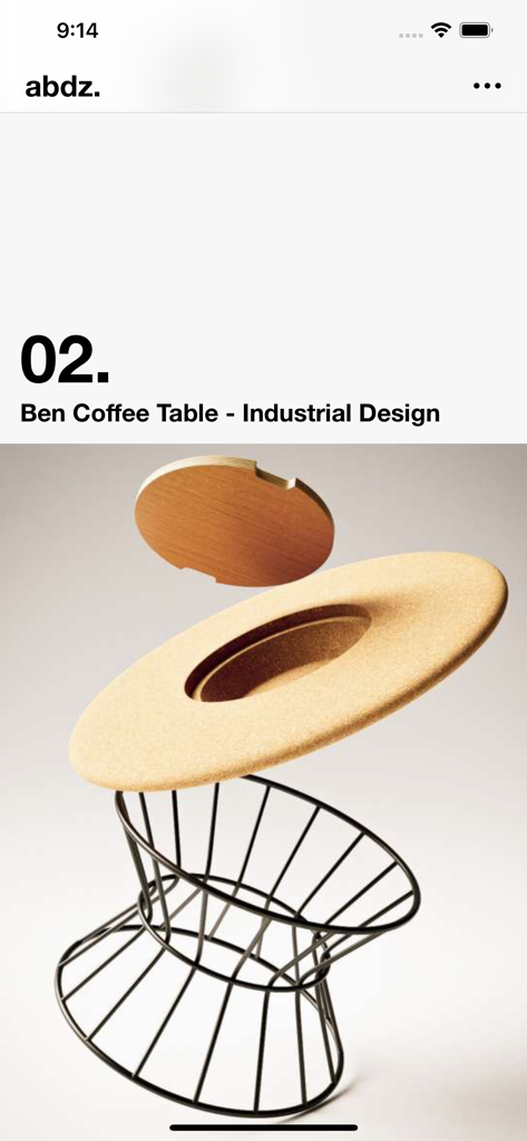 abdz.do - A minimalist screenshot of the abdz app featuring an industrial design coffee table