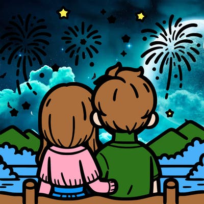 couple watching fireworks