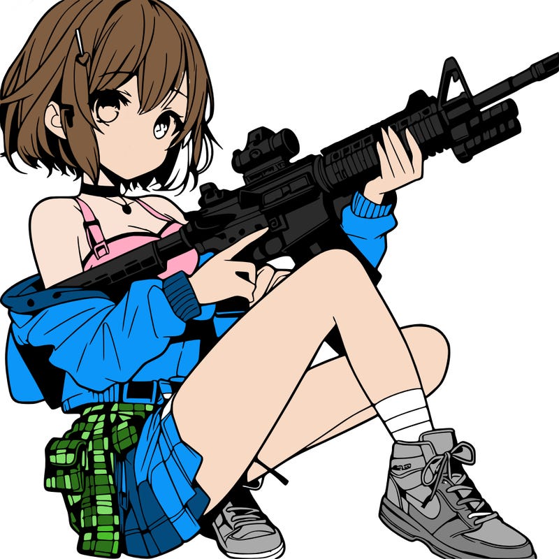 girl holding a rifle in her hand in a cool pose manga