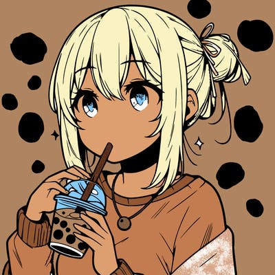 manga character drinking boba