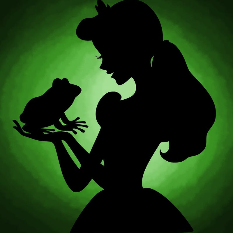 a shadow of a princess holding a frog realistic
