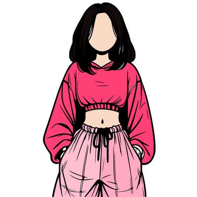 realistic girl faceless with baggy pants and a crop top
