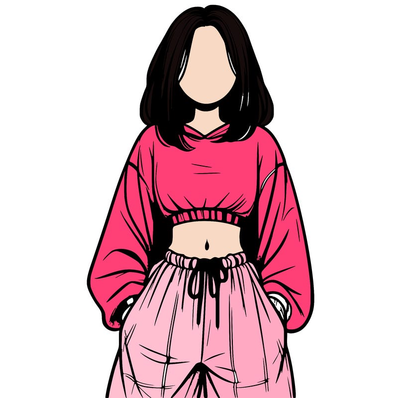 realistic girl faceless with baggy pants and a crop top