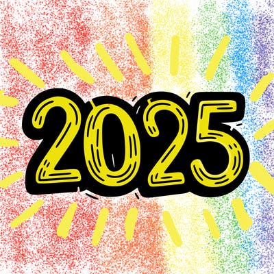 one line scrawled numbers sketch design “2025”