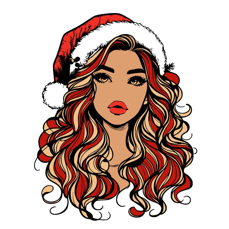 realistic christmas girl with wavy hair and lips