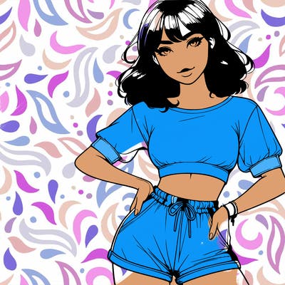 realistic girl in crop top and shorts