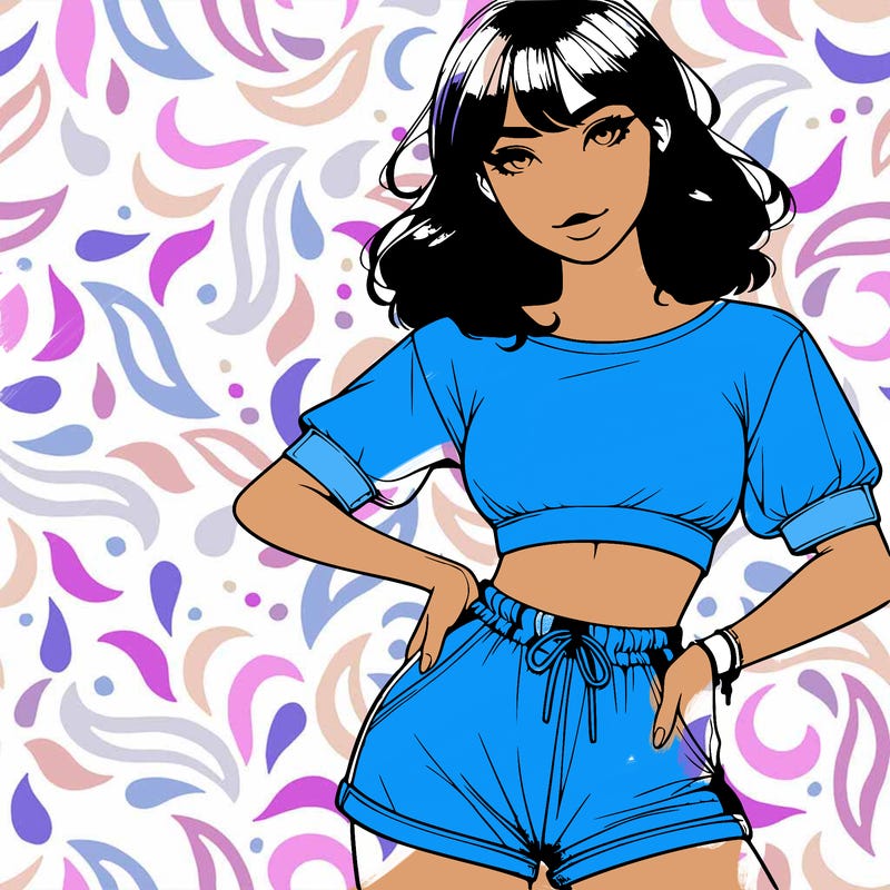 realistic girl in crop top and shorts