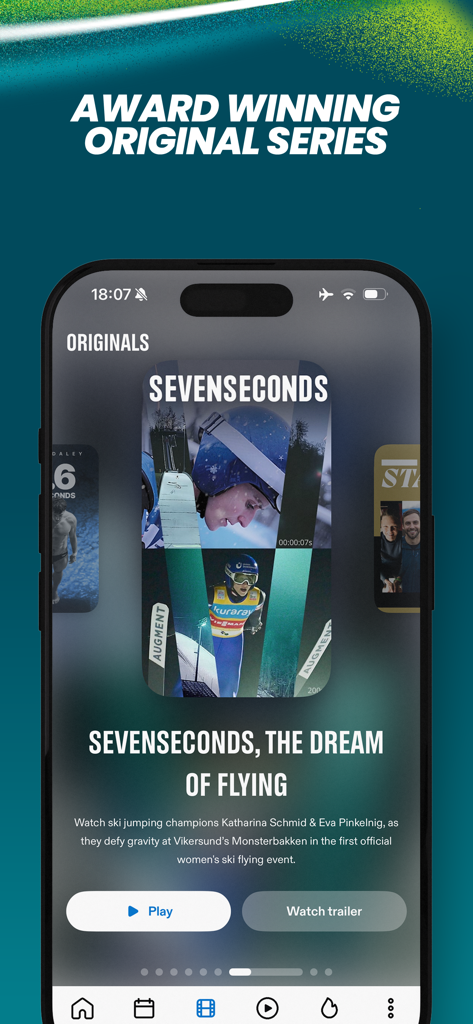 Olympic Games™ - Screenshot of the Olympic Games app displaying the original series Seven Seconds about ski jumping.