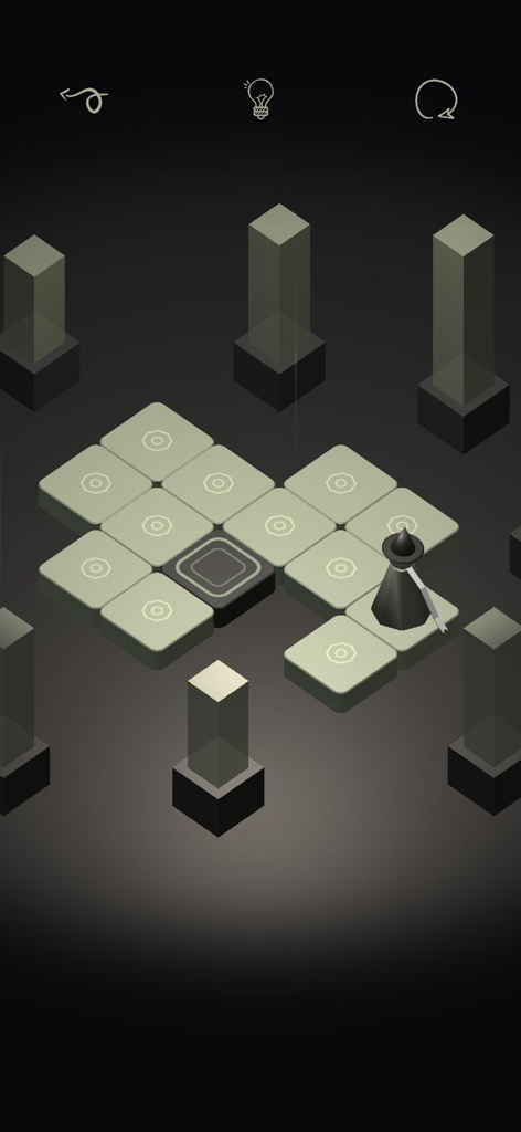 Spellbound Valley - Isometric puzzle level in Spellbound Valley featuring a small wizard on a path of floating tiles