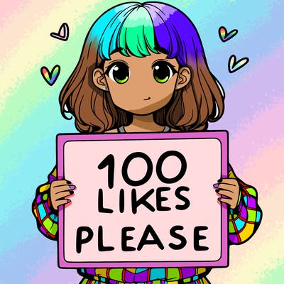 a girl holding a sign saying 100 likes please