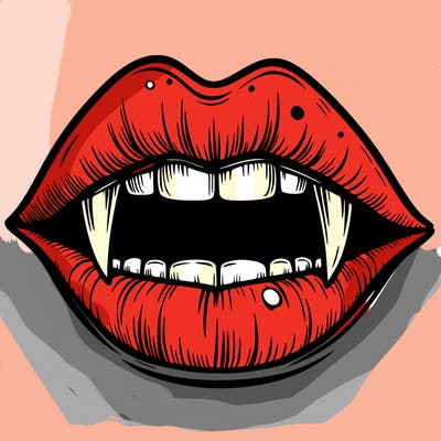 lips with vampire teeth