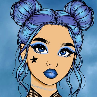 realistic girl with two buns on her hair and lips