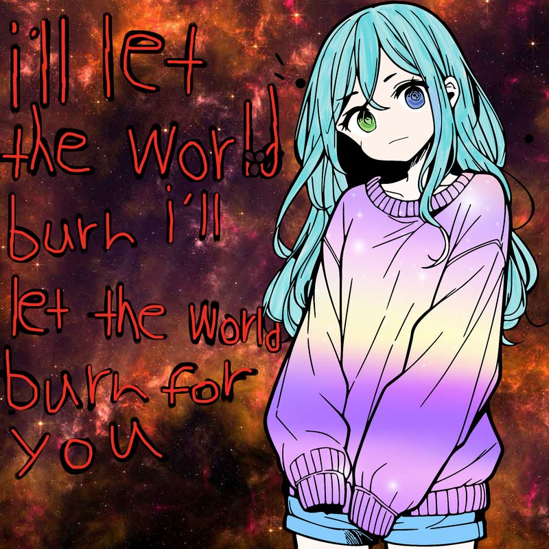 manga teen girl  in a sweater and baggy pants