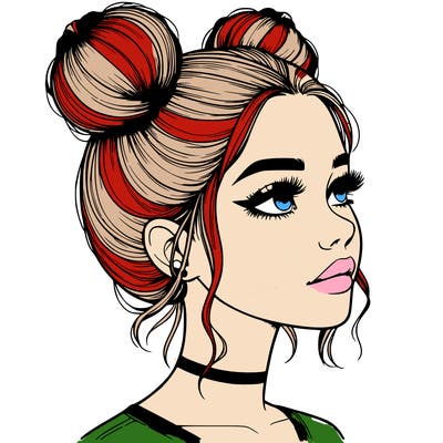 realistic girl with buns on the top of her head