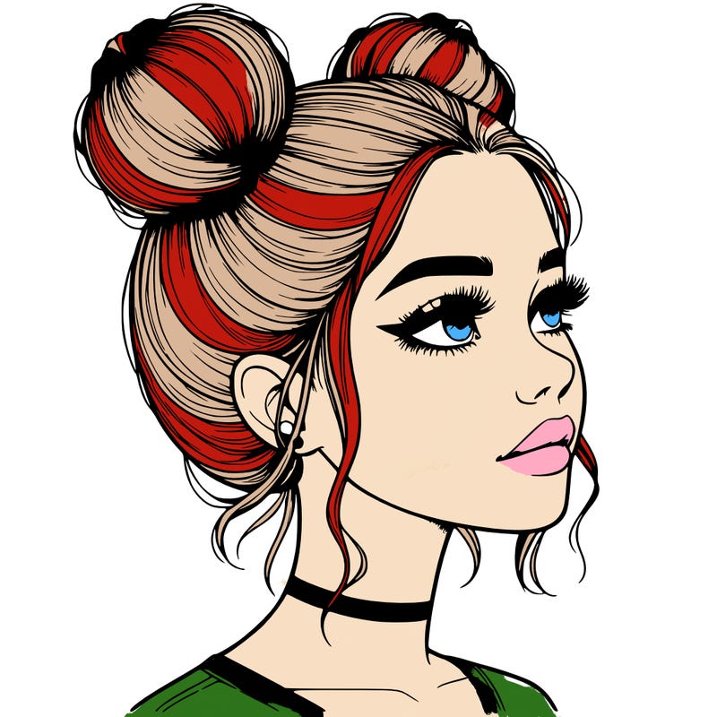 realistic girl with buns on the top of her head