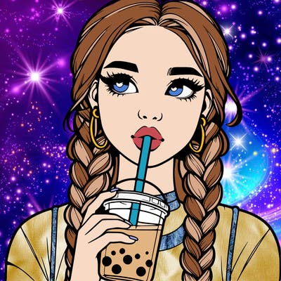 realistic girl with braided hair drinking boba