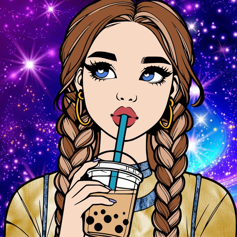 realistic girl with braided hair drinking boba
