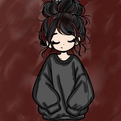 girl with baggy sweatshirt and messy bun