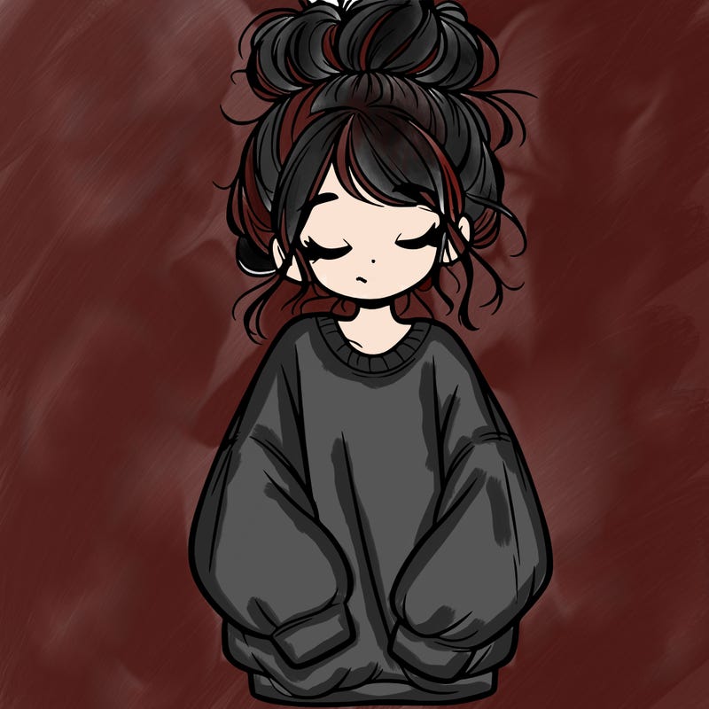 girl with baggy sweatshirt and messy bun