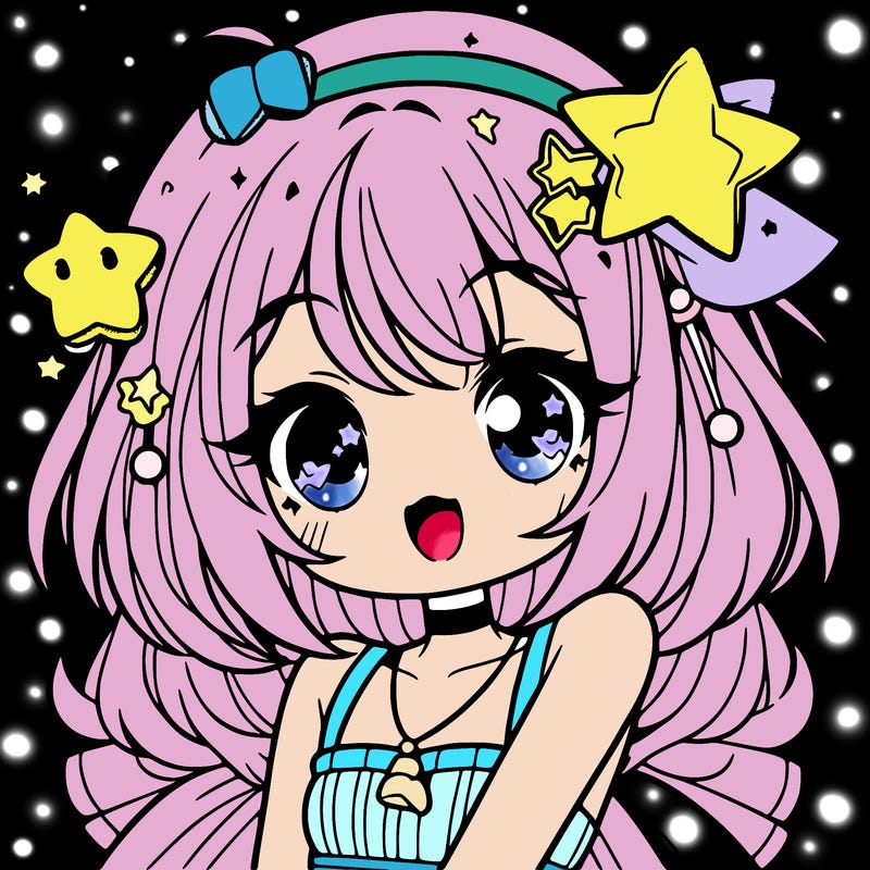 cute anime girl with star accessories
