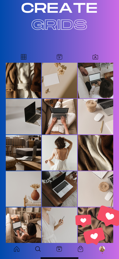 A professional and aesthetic Instagram feed layout preview created with Grid Maker.