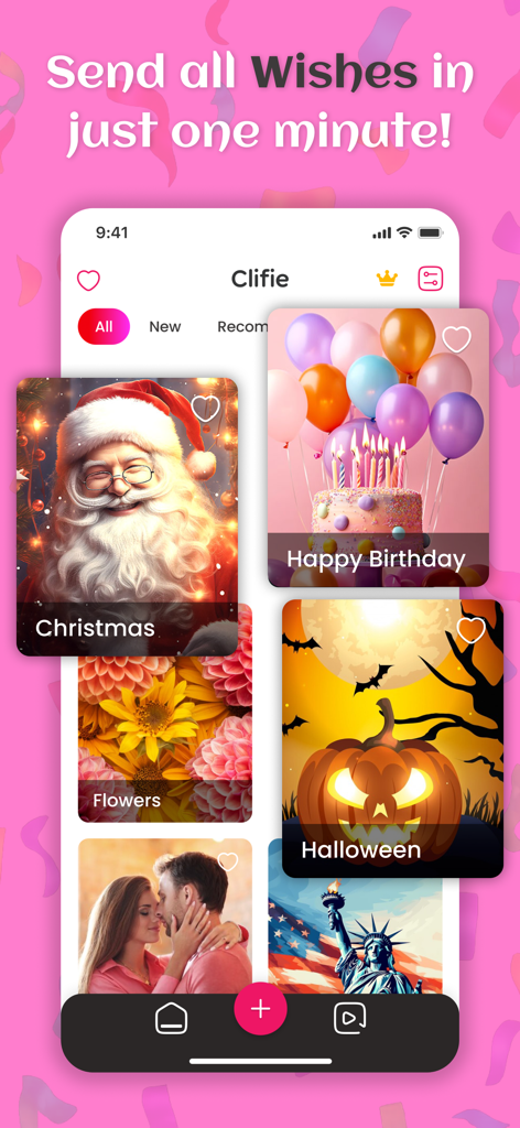 Clifie: Reels & Clip Maker App - Clifie app interface showing video greeting templates for birthdays and holidays