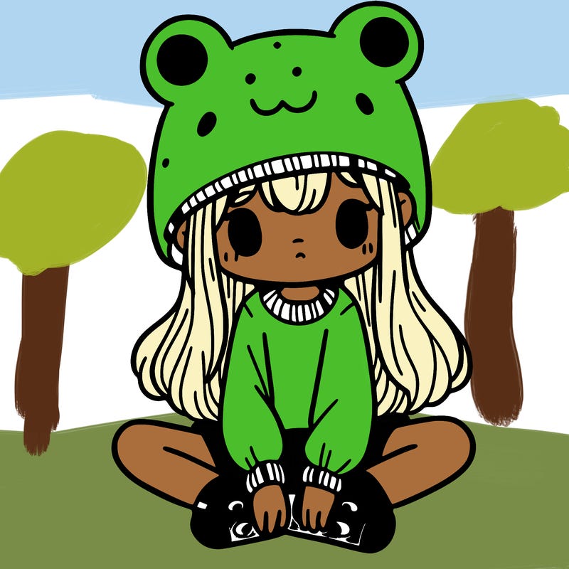 a girl wearing a frog hat and some frog socks