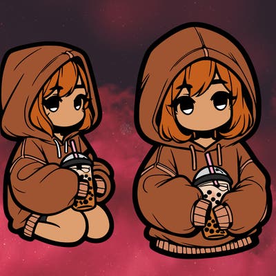 oversized hoodie girl with boba