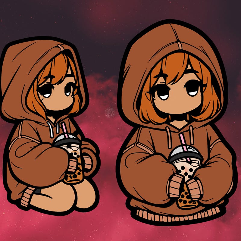 oversized hoodie girl with boba