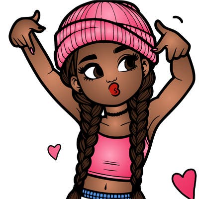 realistic teenage girl with braids and a beanie and crop top doing 🫶🏼